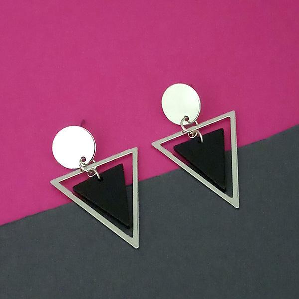 Urthn Silver Plated Black Enamel Dangler Earrings  - 1312885