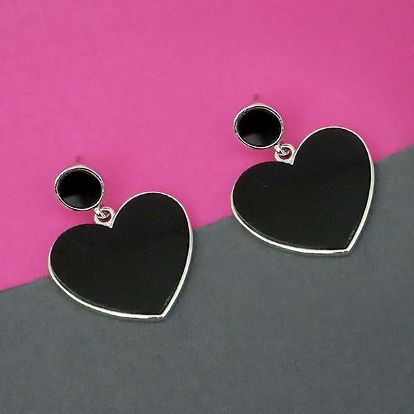 Urthn Silver Plated Black Enamel Dangler Earrings - 1312886