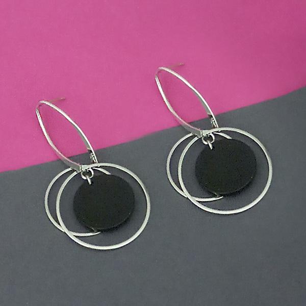 Urthn Silver Plated Black Enamel Dangler Earrings  - 1312887