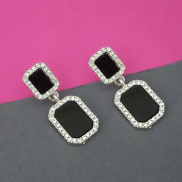 Urthn Silver Plated Austrian Stone Black Enamel Dangler Earrings  - 1312890