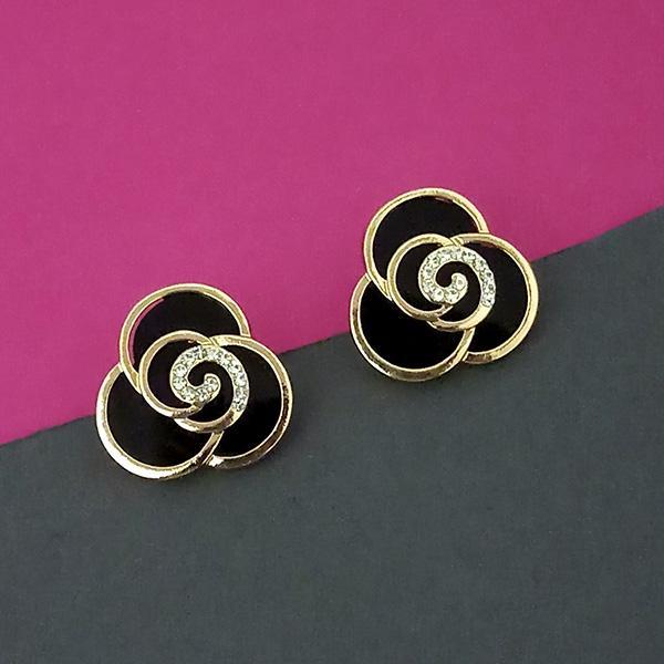 Urthn Gold Plated Austrian Stone Black Enamel Dangler Earrings - 1312892