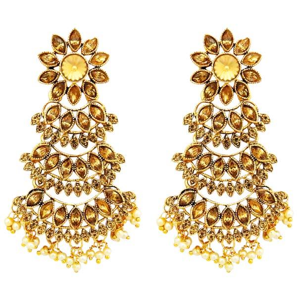 Labdhi Brown Austrian Stone Gold Plated Dangler Earrings - 1312902C