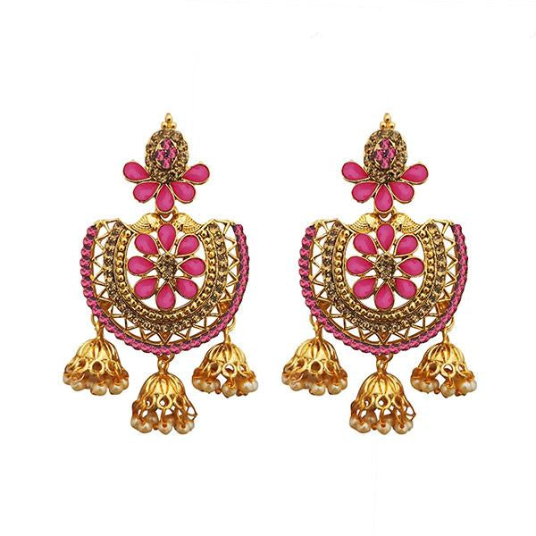 Kriaa Pink Austrian Stone Gold Plated Dangler Earrings - 1312905A