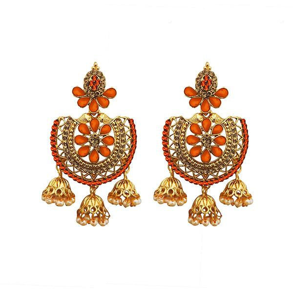 Kriaa Orange Austrian Stone Gold Plated Dangler Earrings - 1312905C