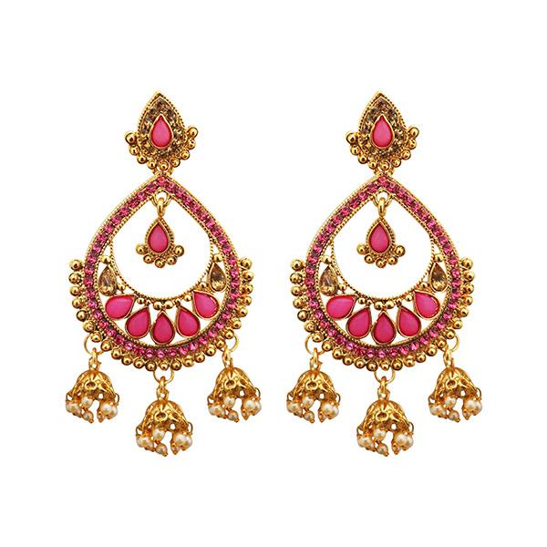 Kriaa Pink Austrian Stone Gold Plated Dangler Earrings - 1312909A