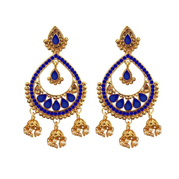 Kriaa Blue Austrian Stone Gold Plated Dangler Earrings - 1312909B