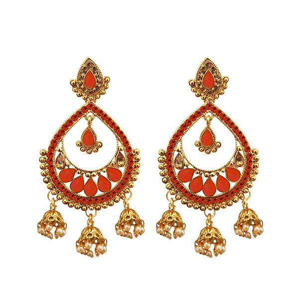 Kriaa Orange Austrian Stone Gold Plated Dangler Earrings - 1312909C