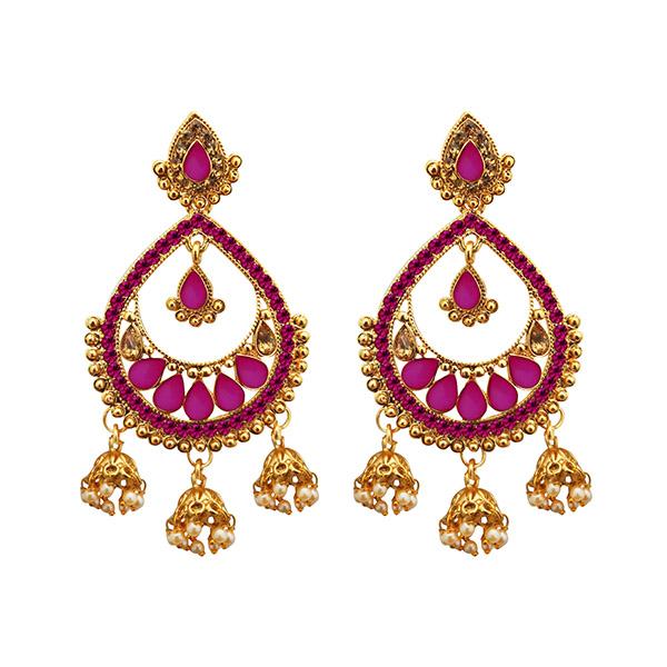 Kriaa Purple Austrian Stone Gold Plated Dangler Earrings - 1312909D