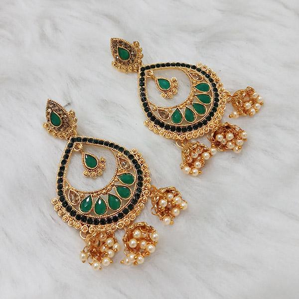 Kriaa Green Austrian Stone Gold Plated Dangler Earrings - 1312909E