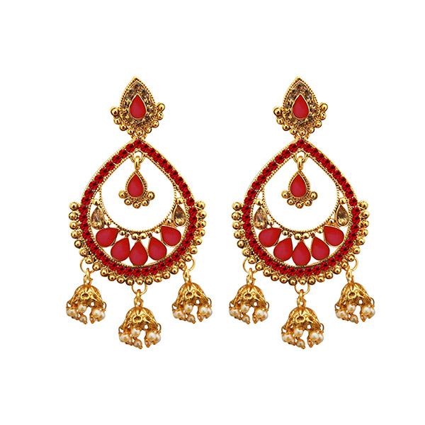 Kriaa Red Austrian Stone Gold Plated Dangler Earrings - 1312909F