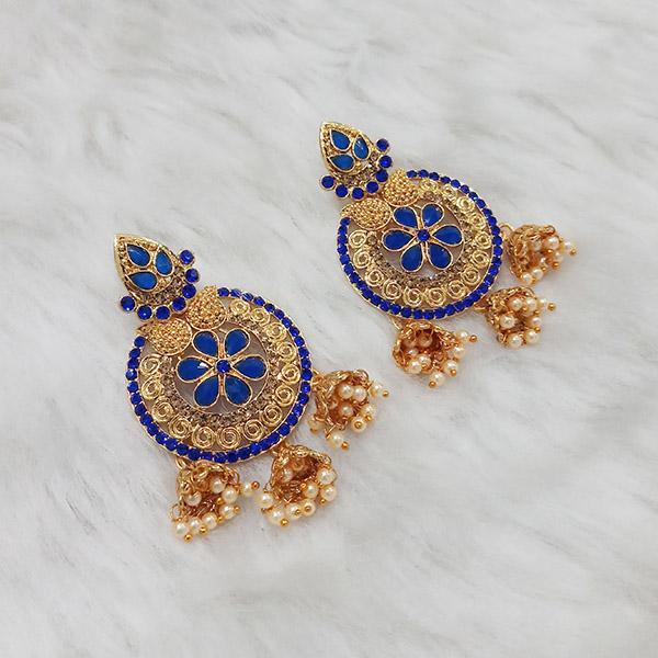 Kriaa Blue Austrian Stone Gold Plated Dangler Earrings - 1312910B