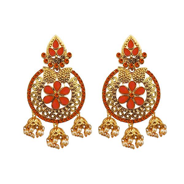 Kriaa Orange Austrian Stone Gold Plated Dangler Earrings - 1312910C