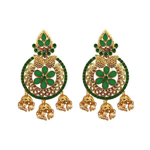 Kriaa Green Austrian Stone Gold Plated Dangler Earrings - 1312910E