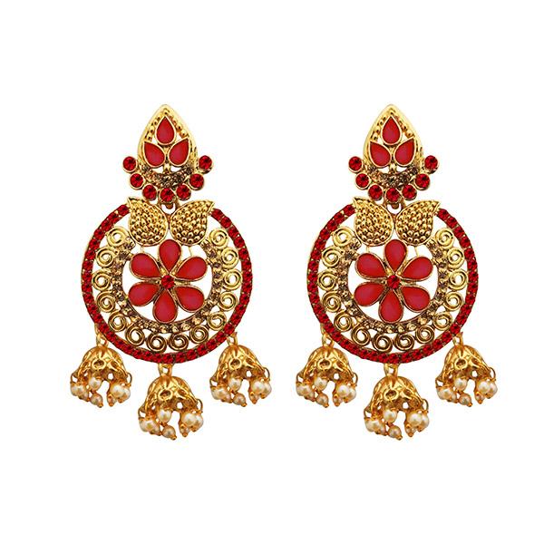 Kriaa Red Austrian Stone Gold Plated Dangler Earrings - 1312910F