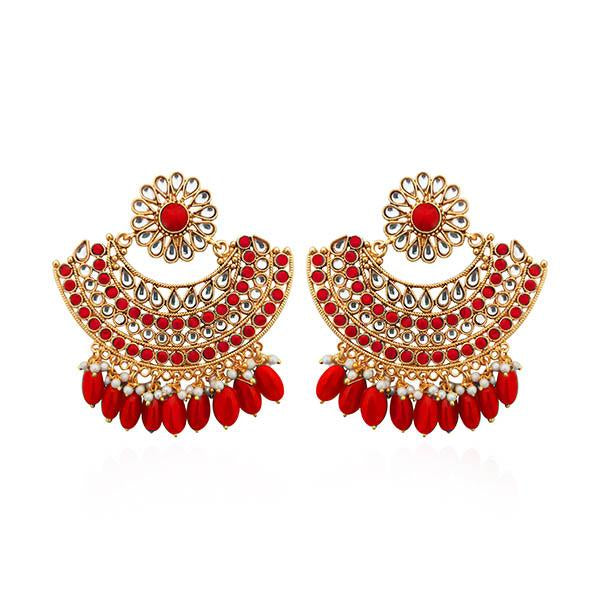 Kriaa Red Kundan Stone Gold Plated Dangler Earrings