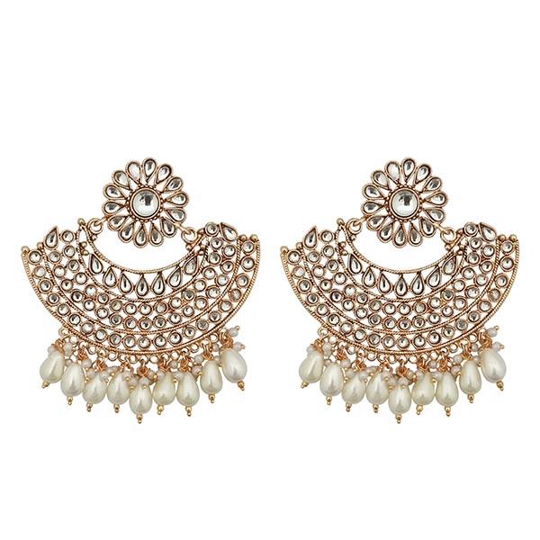 Kriaa White Kundan And Pearl Gold Plated Dangler Earrings - 1312911G