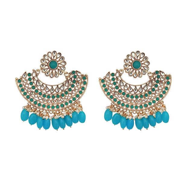 Kriaa Blue Kundan And Pearl Gold Plated Dangler Earrings - 1312911H
