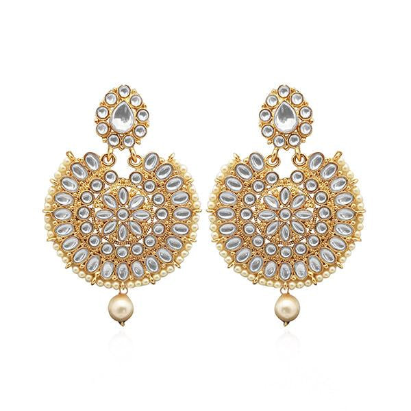 Kriaa White Kundan Stone Gold Plated Dangler Earrings - 1312913B