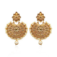 Kriaa Gold Plated Brown Kundan Stone Dangler Earrings