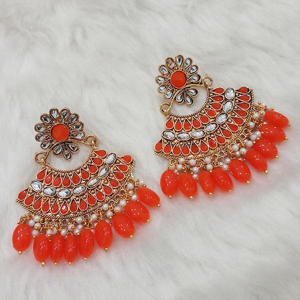 Kriaa Orange Stone And Kundan Dangler Earrings - 1312916D