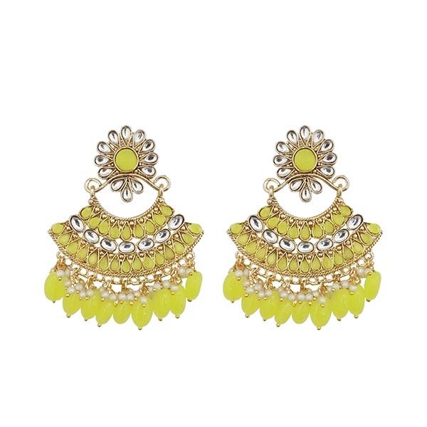 Kriaa Yellow Kundan And Pearl Gold Plated Dangler Earrings - 1312916G
