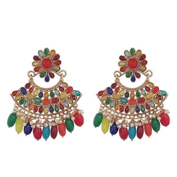 Kriaa Multicolor Kundan Gold Plated Dangler Earrings - 1312916J