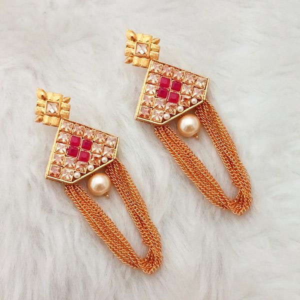 Kriaa Gold Plated Pink Ruby Stone Dangler Earrings - 1312926C