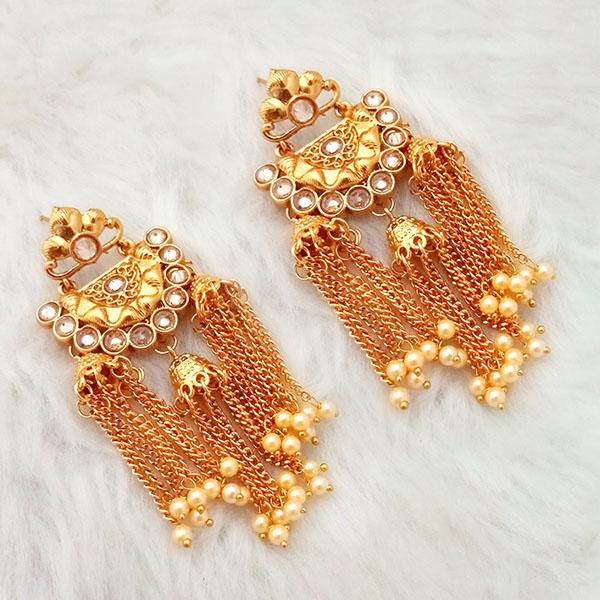 Kriaa Gold Plated AD Stone Pearl Drop Dangler Earrings - 1312930