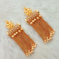 Kriaa AD Stone Gold Plated Pearl Drop Dangler Earrings - 1312931