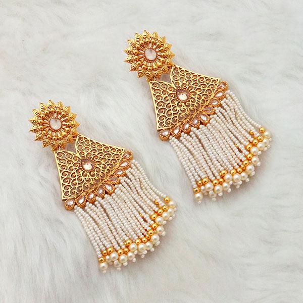 Kriaa AD Stone Gold Plated Pearl Drop Dangler Earrings - 1312936A