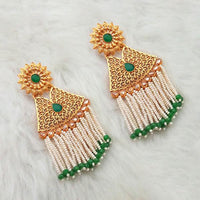 Kriaa Green Stone Gold Plated Pearl Drop Dangler Earrings - 1312936C