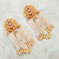 Kriaa AD Stone Gold Plated Pearl Drop Dangler Earrings - 1312937A