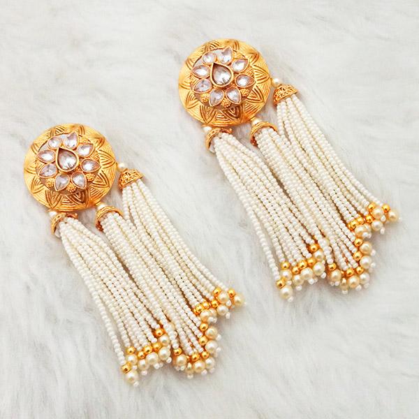 Kriaa AD Stone Gold Plated Pearl Drop Dangler Earrings - 1312937B