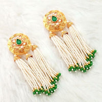 Kriaa AD Stone Gold Plated Pearl Drop Dangler Earrings - 1312937D