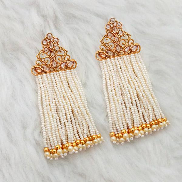 Kriaa AD Stone Pearl White Gold Plated Dangler Earrings - 1312939