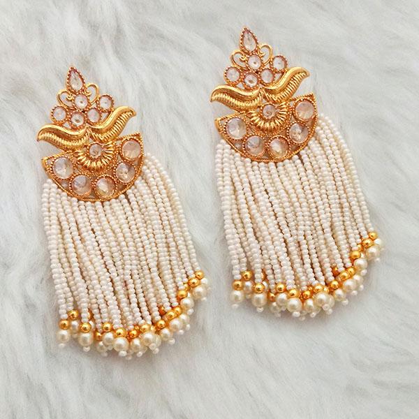 Kriaa Gold Plated AD Stone Pearl White Dangler Earrings - 1312940