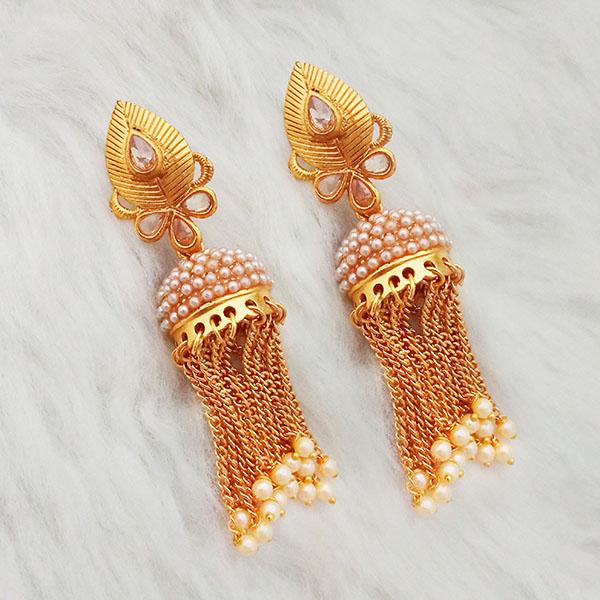 Kriaa AD Stone Gold Plated Pearl Drop Jhumki Earrings - 1312941