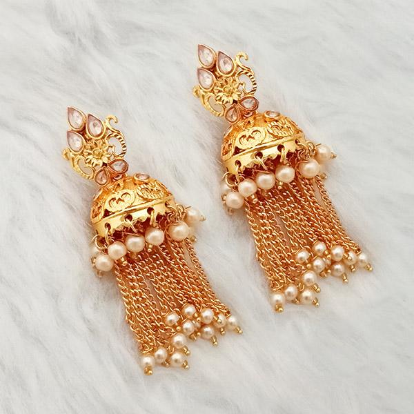 Kriaa AD Stone Gold Plated Pearl Drop Jhumki Earrings - 1312944