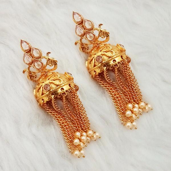 Kriaa AD Stone Gold Plated Pearl Drop Jhumki Earrings - 1312946