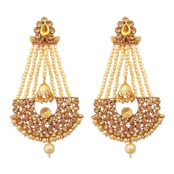 Kriaa Gold Plated Brown Austrian Stone Pearl Dangler Earrings - 1312948D