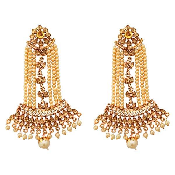Kriaa Gold Plated Brown Austrian Stone Pearl Dangler Earrings - 1312949D