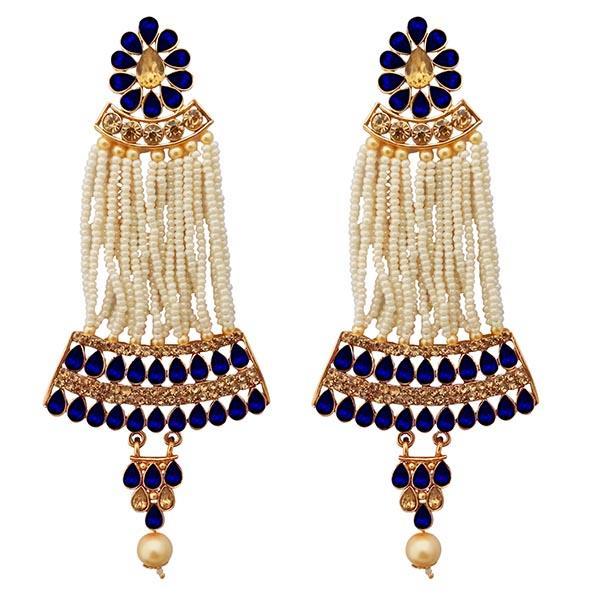 Kriaa Gold Plated Blue Austrian Stone Pearl Dangler Earrings - 1312950B