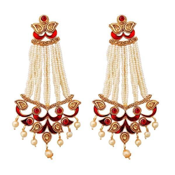 Kriaa Maroon Meenakari Austrian Stone Pearl Dangler Earrings - 1312951A