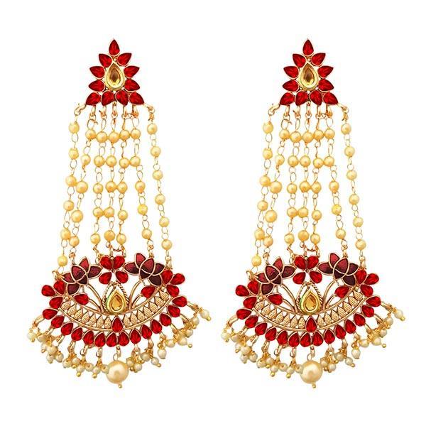 Kriaa Gold Plated Maroon Austrian Stone Pearl Dangler Earrings - 1312952A