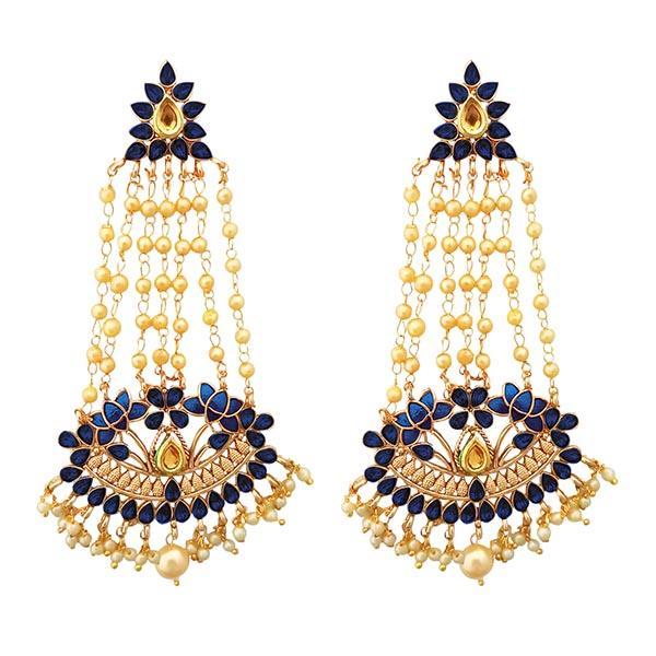 Kriaa Gold Plated Blue Austrian Stone Pearl Dangler Earrings - 1312952B