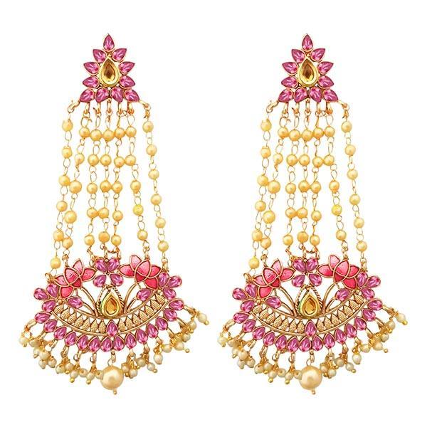 Kriaa Pink Austrian Stone Gold Plated Pearl Dangler Earrings - 1312952C