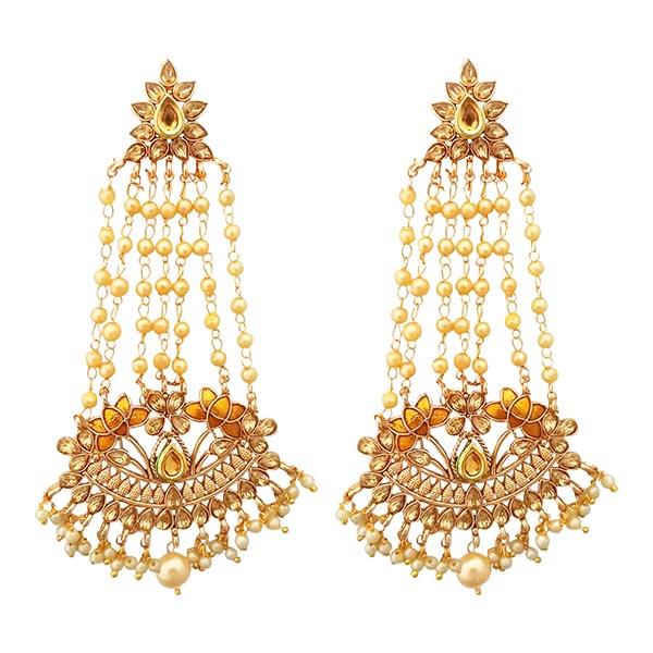 Kriaa Brown Austrian Stone Gold Plated Pearl Dangler Earrings - 1312952D