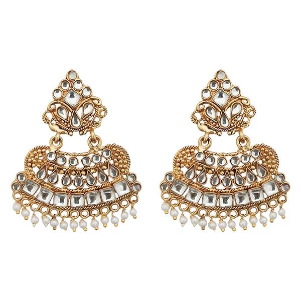 Kriaa Gold Plated Kundan Beads Dangler earrings - 1312955