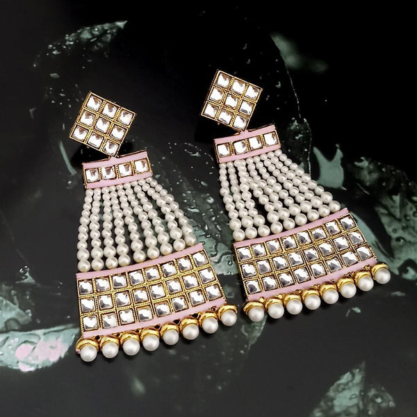 Kriaa Gold Plated Pink Meenakari And Kundan Dangler Earrings - 1312962I