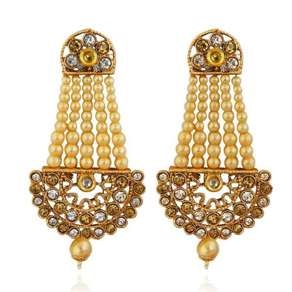 Kriaa Brown Austrian Stone Gold Plated Dangler Earrings - 1313001A